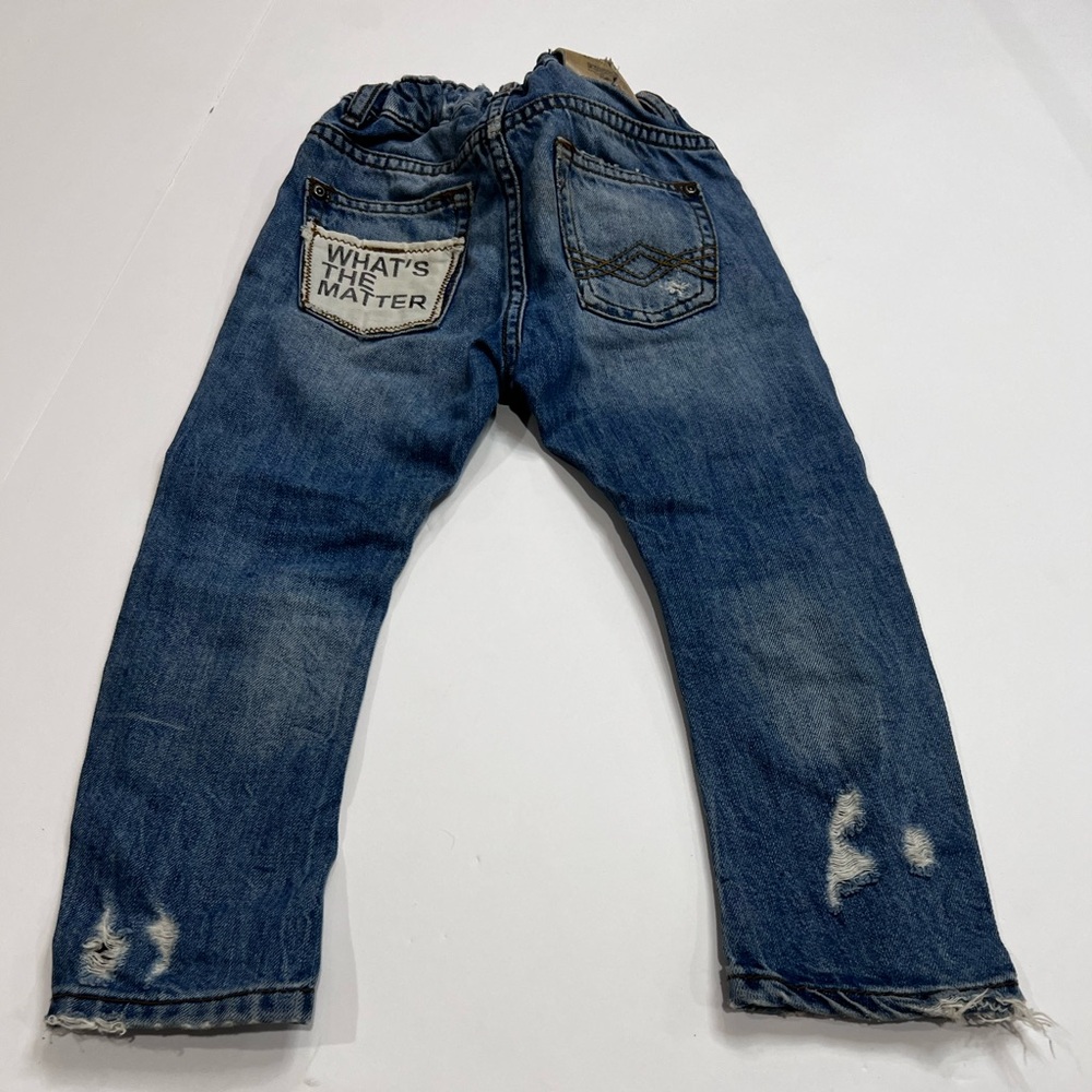 Zara Boys Distressed Patchwork Jeans Size 104 Blue Elastic Waist - Picture 5 of 12
